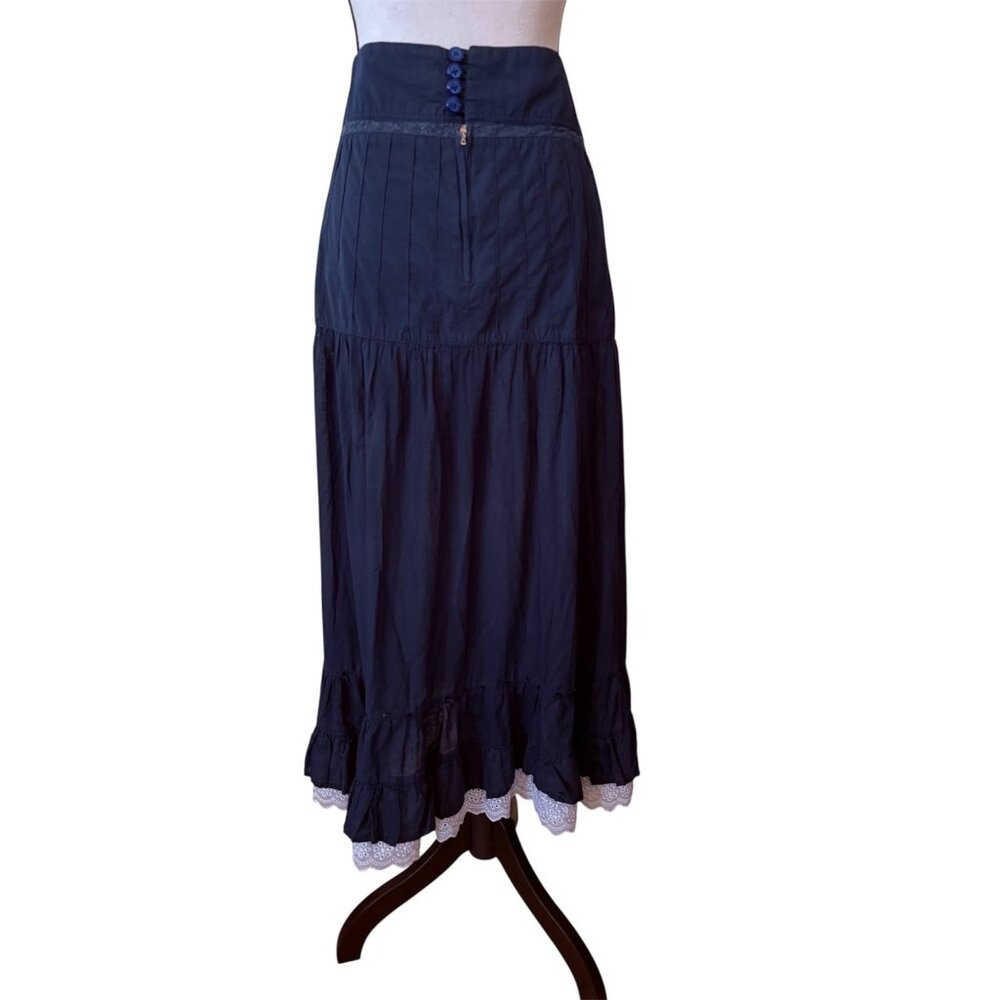 Prairie Maxi Skirt Smocked Festival Coachella With Eyelet Bottom Tiered Large